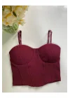 Kadın Bordo İp Askılı Büstiyer Crop