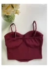 Kadın Bordo İp Askılı Büstiyer Crop
