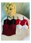 Kadın Bordo İp Askılı Büstiyer Crop