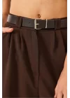 Kadın Yüksek Bel Oversize Bol Kesim Pileli Kemerli Palazzo İthal Krep Kumaş Pantolon,