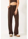 Kadın Yüksek Bel Oversize Bol Kesim Pileli Kemerli Palazzo İthal Krep Kumaş Pantolon,
