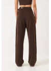 Kadın Yüksek Bel Oversize Bol Kesim Pileli Kemerli Palazzo İthal Krep Kumaş Pantolon,
