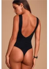 Kadın Siyah V Yaka Toparlayıcı Sırt Dekolte Sıfır Kol String Form Ipek Jarse Çıtçıtlı Bodysuit