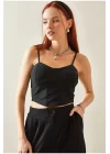 Kadın Siyah Ip Askılı Büstiyer Crop