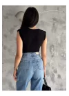 Kadın Siyah Vatkalı Çıtçıtlı Bodysuit