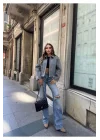 Kadın Gri Oversize Kısa Kalın Gömlek Yaka Fermuarlı Kaşe Kaban