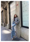 Kadın Gri Oversize Kısa Kalın Gömlek Yaka Fermuarlı Kaşe Kaban
