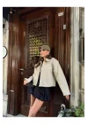 Kadın Krem Oversize Kısa Kalın Gömlek Yaka Fermuarlı Kaşe Kaban