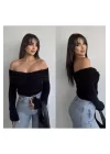 Kadın Yumuşak Doku Omuz Dekolteli Triko Bluz