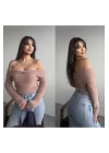 Kadın Yumuşak Doku Omuz Dekolteli Triko Bluz