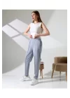 Kadın Yüksek Bel Lastikli Düz Renk Cepli Çizgili Bilek Boy Scuba Kumaş Jogger Pantolon