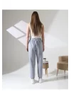 Kadın Yüksek Bel Lastikli Düz Renk Cepli Çizgili Bilek Boy Scuba Kumaş Jogger Pantolon