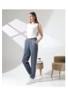 Kadın Yüksek Bel Lastikli Düz Renk Cepli Çizgili Bilek Boy Scuba Kumaş Jogger Pantolon