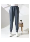 Kadın Yüksek Bel Lastikli Düz Renk Cepli Çizgili Bilek Boy Scuba Kumaş Jogger Pantolon