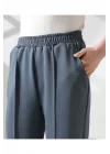 Kadın Yüksek Bel Lastikli Düz Renk Cepli Çizgili Bilek Boy Scuba Kumaş Jogger Pantolon