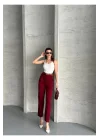 Kadın Yüksek Bel Straight Havuç Kesim Pileli Kemerli Kumaş Pantolon