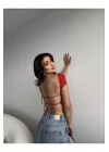 Sırt Dekolteli Sandy Kumaş Crop