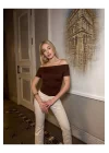 Sandy Kumaş Crop Bluz Kısa Kollu