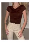 Sandy Kumaş Crop Bluz Kısa Kollu