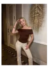 Sandy Kumaş Crop Bluz Kısa Kollu