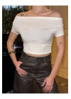 Sandy Kumaş Crop Bluz Kısa Kollu
