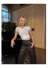 Sandy Kumaş Crop Bluz Kısa Kollu