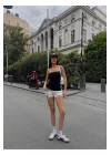 Yanı Büzgüllü Çift Yırtmaçlı Straplez Bluz