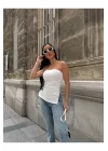 Yanı Büzgüllü Çift Yırtmaçlı Straplez Bluz