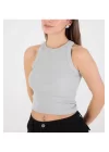 Kadın Fitted Halter Yaka Fitilli Kaşkorse Basic Düz Atlet Crop