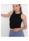 Kadın Fitted Halter Yaka Fitilli Kaşkorse Basic Düz Atlet Crop