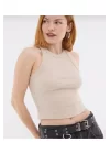 Kadın Fitted Halter Yaka Fitilli Kaşkorse Basic Düz Atlet Crop