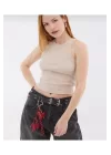 Kadın Fitted Halter Yaka Fitilli Kaşkorse Basic Düz Atlet Crop