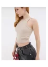 Kadın Fitted Halter Yaka Fitilli Kaşkorse Basic Düz Atlet Crop