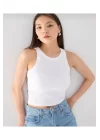 Kadın Fitted Halter Yaka Fitilli Kaşkorse Basic Düz Atlet Crop