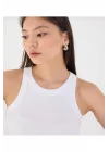 Kadın Fitted Halter Yaka Fitilli Kaşkorse Basic Düz Atlet Crop