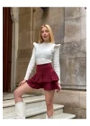 Kuş Gözlü Fırfır Detaylı Mini Etek