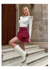 Kuş Gözlü Fırfır Detaylı Mini Etek
