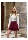Kuş Gözlü Fırfır Detaylı Mini Etek