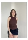 Halter Yaka Sırt Dekolteli Crop Bluz