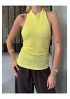 Halter Yaka Sırt Dekolteli Crop Bluz Sarı