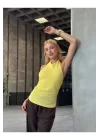 Halter Yaka Sırt Dekolteli Crop Bluz Sarı