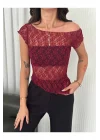 Dantelli Asimetrik Kesim Transparan Crop Bluz – Yumuşak Dokulu, Kısa Kollu, Modern ve Şık