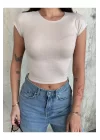 Kadın Likralı Basic Crop Tişört