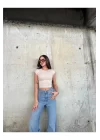 Kadın Likralı Basic Crop Tişört