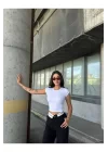 Kadın Likralı Basic Crop Tişört
