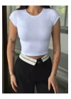 Kadın Likralı Basic Crop Tişört
