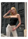 Straplez Desenli Triko Büstiyer Top - Yazlık Kadın Crop