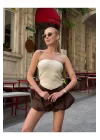 Straplez Desenli Triko Büstiyer Top - Yazlık Kadın Crop