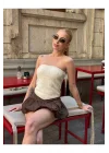 Straplez Desenli Triko Büstiyer Top - Yazlık Kadın Crop