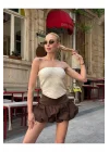 Straplez Desenli Triko Büstiyer Top - Yazlık Kadın Crop